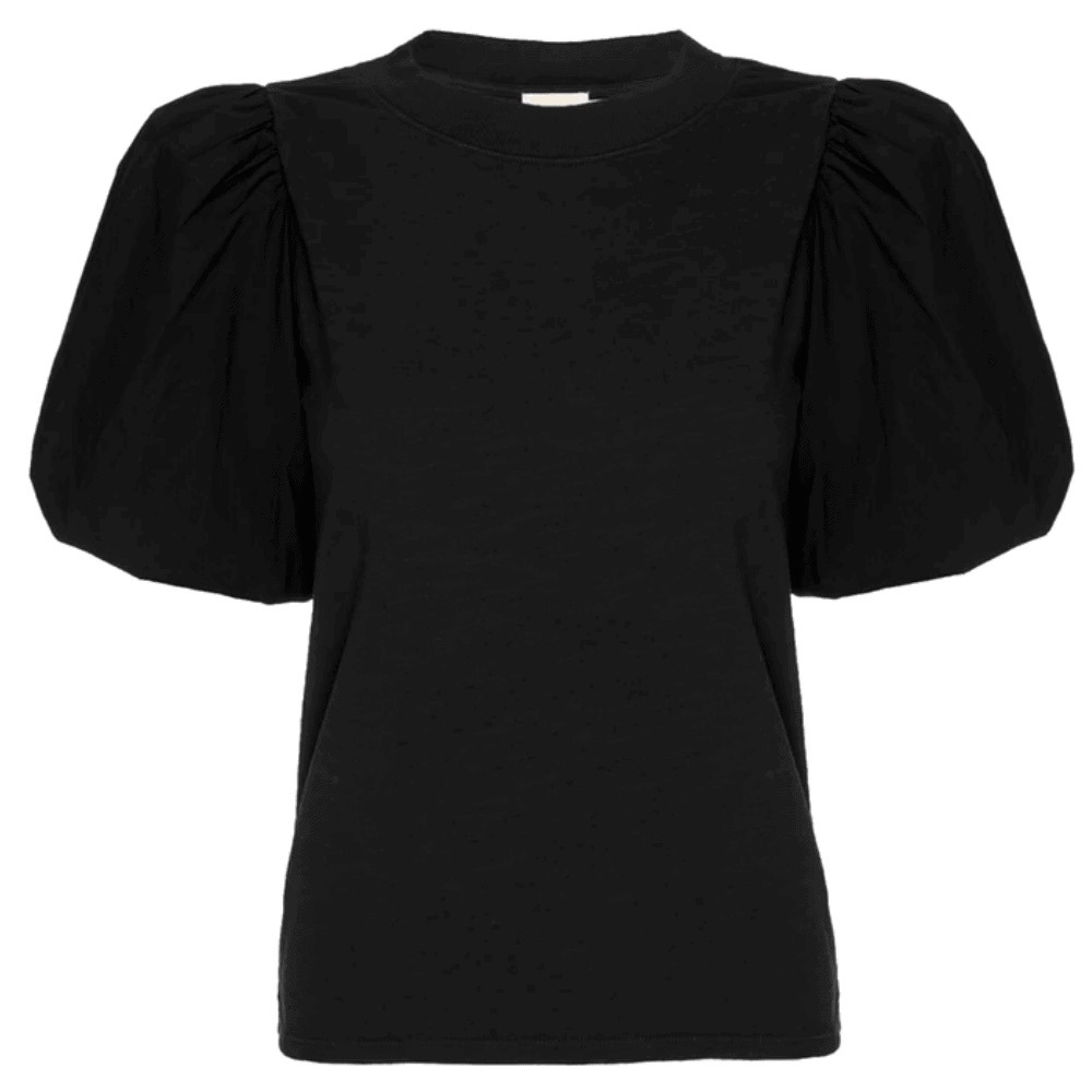 Nation LTD Stacey‎ Top size L Black Puff Sleeve Short Sleeve